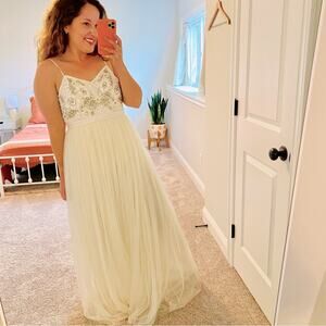 NWT Needle & Thread Bridal Cream Embellished Tulle Maxi Dress 4